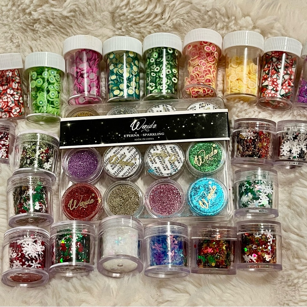Glitter & charms bundle for lipgloss or nail art some new & some open